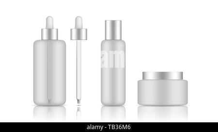 Satz Röhren Vorlage für Medizinische Kosmetik, Creme oder Salbe. Realistische Vektor mockup auf weißem Hintergrund. Aus klarem Kunststoff und Milchglas. Stock Vektor