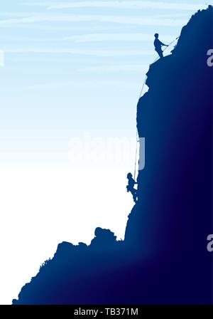 Vector Illustration. Zwei Kletterer in einem Berg isoliert. Silhouetten. Stock Vektor