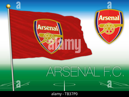 Arsenal FC Fahne und Symbol, British Football Team, Vektor, Abbildung Stockfoto