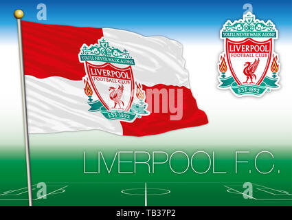 Liverpool FC Fahne und Symbol, British Football Team, Vektor, Abbildung Stockfoto