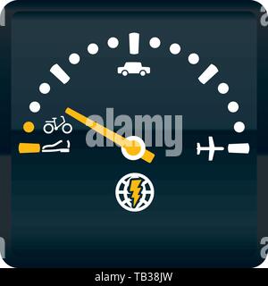 Vector Illustration. Global Energy Symbol. Kraftstoffanzeige mit Transport Icons. Stock Vektor