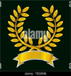 Vector Illustration. Gold Lorbeerkranz mit metallischen Banner. Auf schwarz isoliert. Stock Vektor
