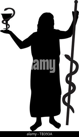 Asclepius Gott Medizin Silhouette der antiken Mythologie fantasy Stock Vektor