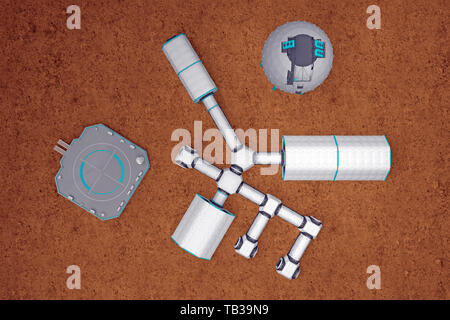 Platz Basis auf dem Mars Ansicht von oben. 3D-Rendering Stockfoto