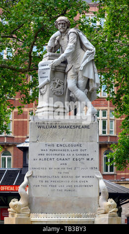 Statue von William Shakespeare, Leicester Square, Westminster, London, England, Großbritannien Stockfoto