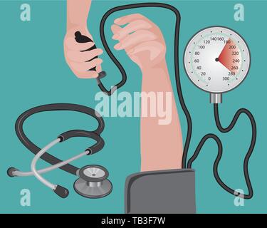 Hoher Blutdruck messen cardio Untersuchung bei einem Arzt Vektor-illustration Flat Style Stock Vektor