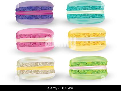 Bunten Makronen auf weißem Hintergrund. 3d realistische almond Cookies. Vektorgrafiken. Makronen hautnah. Stock Vektor