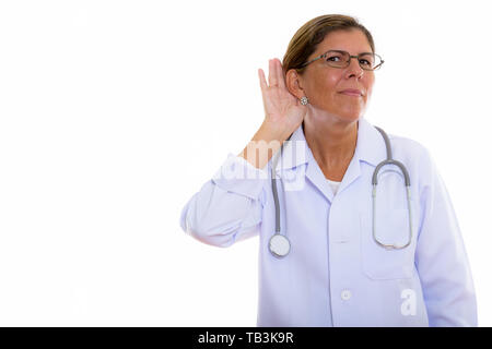 Studio shot reifer schöne Frau Doktor zuhören Stockfoto