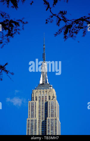 Empire State Building gegen den blauen Himmel: New York, New York Stockfoto