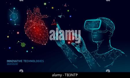 Wissenschaft Kardiologie Operation Research Konzept. VR-Headset holografische Projektion virtual reality Brillen. Futuristische Medizin Herz Gesundheit Analyse Stock Vektor