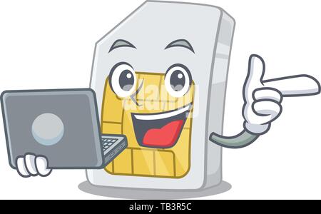 Mit laptop SIM-Karte in das Telefon ein Cartoon Stock Vektor