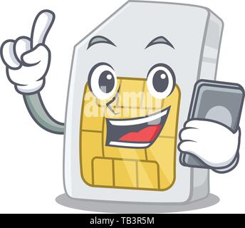 Mit der Telefon SIM-Karte in das Telefon ein Cartoon Stock Vektor