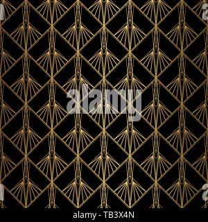 Art déco-Muster. Nahtlose schwarz und gold Hintergrund. Waagen oder Muscheln Ornament. Minimalistischer geometrischen Design. Vektor Linien. 1920-30 s Motiven. Luxus Stock Vektor
