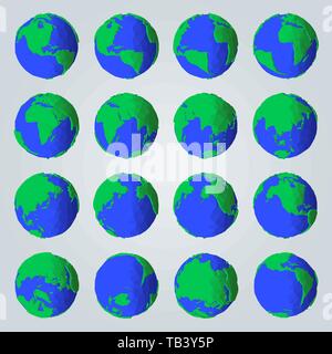 Geometrische Reihe von abstrakten Cartoon-stil Planet Erde polygonale Symbole oder geometrische Abbildungen Stock Vektor