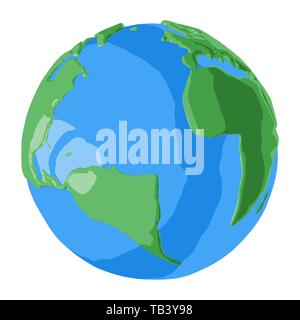Afrika und Amerika Kontinente auf 3D Cartoon Illustration des Planeten Erde mit abstrakten blaues Wasser und wunderschönen grünen Land Stock Vektor