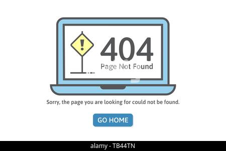 404 Konzept fehler Symbol Leitung. Seite nicht gefunden Fehler auf blauer Laptop. Trendy Linienstil Vector Illustration. Seite Vorlage verloren. Stock Vektor