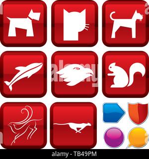 Vector Illustration. Satz von Tier Icons auf quadratische Tasten. Geometrischen Stil. Stock Vektor