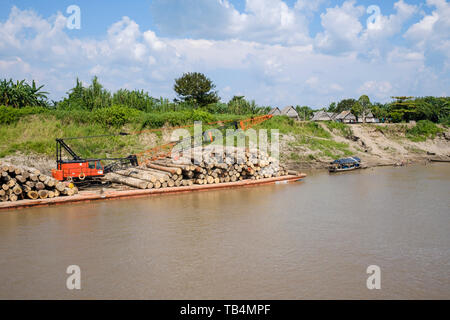 Logging Boot auf dem Ucayali River, peruanische Amazonasbecken, Loreto Abteilung, Peru Stockfoto