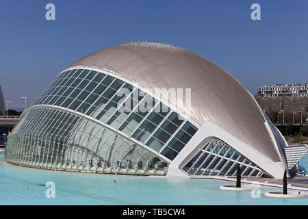 IMAX-Kino L'Hemisferic, CAC, Ciudad de las Artes y de las Ciencias, Architekten Santiago Calatrava, Valencia, Spanien Stockfoto