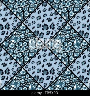 Leopard Spots und Edelsteine nahtlose Muster Stockfoto