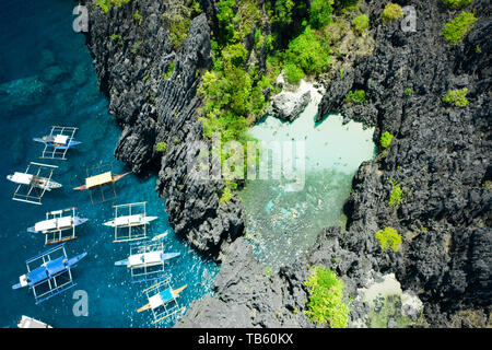 Luftaufnahme von geheimen Strand in El Nido, Palawan, Philippinen Stockfoto