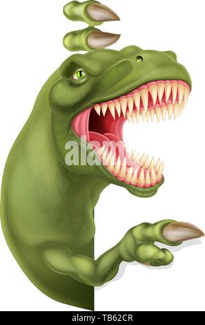 Dinosaurier T-Rex Spähen und nach Zeichen Cartoon Stock Vektor