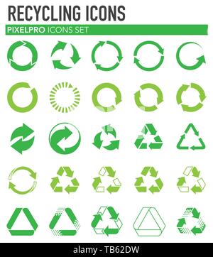 Recycling Symbole auf dem weißen Hintergrund für Grafik- und Webdesign. Einfachen Vektor unterzeichnen. Internet Konzept Symbol für Website Taste oder mobile App. Stock Vektor