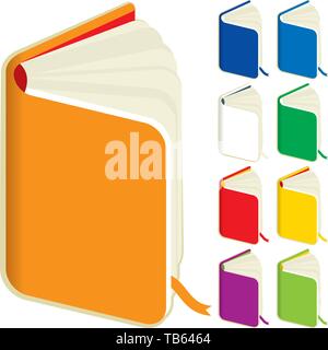 Vector Illustration. Symbol eines offenen Buchs in neun verschiedenen Farben. Stock Vektor