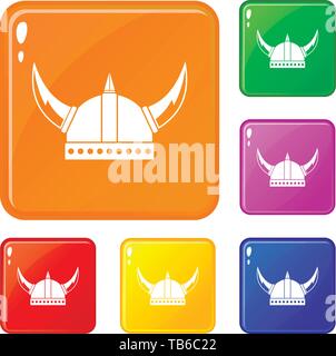 Wikinger Helm Icons Set Vector Farbe Stock Vektor
