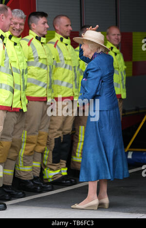 Lancaster GROSSBRITANNIEN. 29. Mai 2019. Prinzessin Alexandra Öffnen der Lancaster Gemeinschaft Feuer und Notaufnahme. ￼￼die Prinzessin hat starke Verbindungen mit der Stadt. Sie war Kanzler der Universität Lancaster von der Gründung im Jahre 1964 bis 2004 und war Ehrenmitglied der Lancaster in 1978 gegeben. Stockfoto