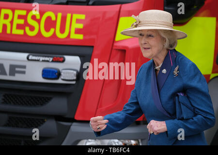 Lancaster GROSSBRITANNIEN. 29. Mai 2019. Prinzessin Alexandra Öffnen der Lancaster Gemeinschaft Feuer und Notaufnahme. ￼￼die Prinzessin hat starke Verbindungen mit der Stadt. Sie war Kanzler der Universität Lancaster von der Gründung im Jahre 1964 bis 2004 und war Ehrenmitglied der Lancaster in 1978 gegeben. Stockfoto