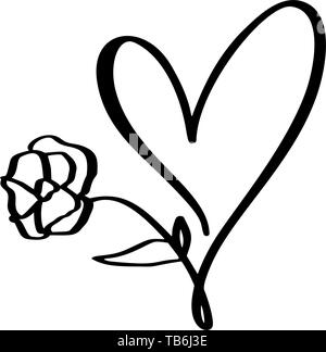 Hand gezeichnetes Herz und Blume Liebe Zeichen. Romantische Kalligraphie Illustration Vektor für Valentinstag und Hochzeit. Concept Icon Symbol für T-Shirt Stock Vektor