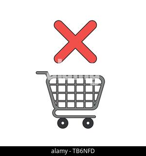 Vektor icon Konzept der Warenkorb mit x Markieren. Schwarzen umrissen und gefärbt. Stock Vektor