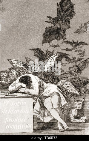 Francisco Goya, der Schlaf der Vernunft Monster produziert, Radierung, 1799 Stockfoto