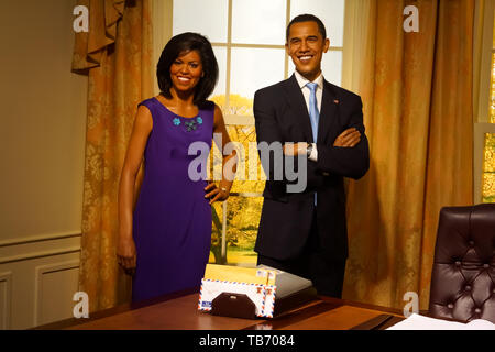 Bangkok, Thailand, März 2013 eine waxwork von Barack und Michelle Obama bei Madame Tussauds Wax Museum in Siam Discovery Stockfoto