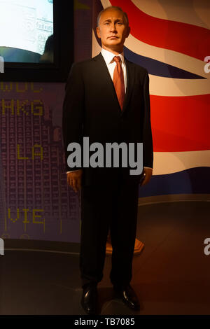 Bangkok, Thailand, März 2013 eine waxwork von Wladimir Putin auf dem Display bei Madame Tussauds Wax Museum in Siam Discovery Stockfoto