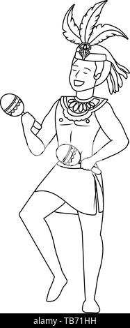 Mann feiern Brasilien Karneval mit federkopfschmuck und Arme nach oben Vector Illustration graphic design Stock Vektor