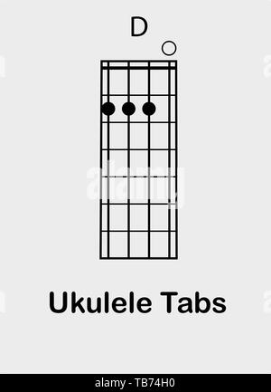 Ukulele Tabulator mit D-Dur-Akkord, Vector Illustration Stock Vektor