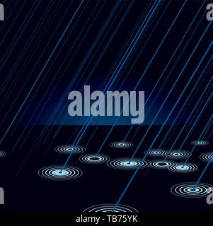 Vector Illustration. Schwarzer Hintergrund mit Regentropfen und Kreise. Stock Vektor