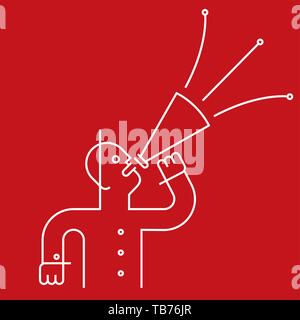 Vector Illustration. Lautsprechersymbol. Geometrische und geradlinigen Stil auf roten Hintergrund. Stock Vektor