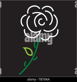 Vector Illustration. Weiße Rose Symbol durch geometrische Linien auf schwarzem Hintergrund. Stock Vektor
