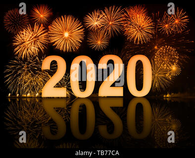 Orange 2020 Frohes neues Jahr Feuerwerk Stockfoto