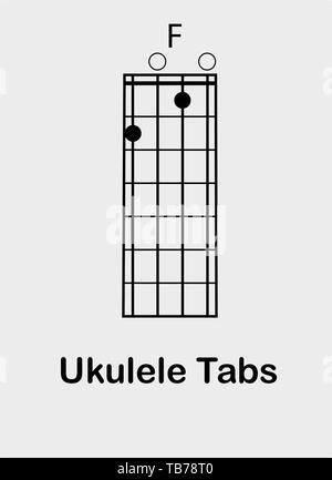 Ukulele Tabulator mit F-dur-Akkord, Vector Illustration Stock Vektor