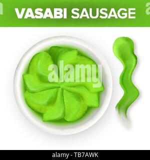 Wasabi Hot Senf im Dip Schale mit Splash Vektor Stock Vektor