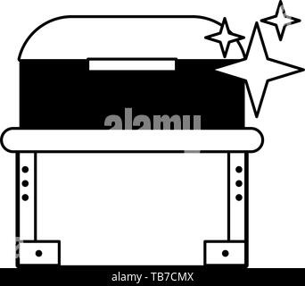 Videospiel Holz- Brust Karikatur in Schwarz und Weiß isoliert Stock Vektor