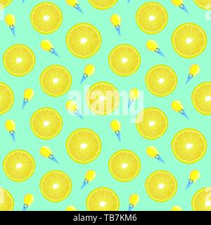 Muster mit Zitronenscheiben und Eis Stock Vektor