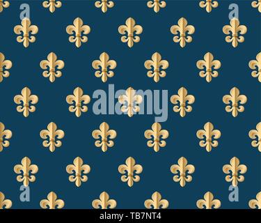 Nahtlose gold Muster mit Fleur-de-lys auf einem dunkelblauen Hintergrund. Vector Illustration. Stock Vektor