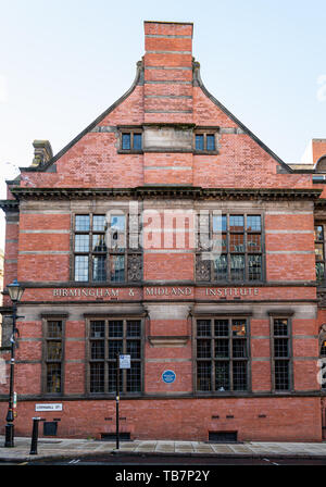 Birmingham, England - 17. März 2019: Der Bau der Birmingham und Midland Institut, eine Stiftung zur Förderung der Bildung in der midlan Stockfoto