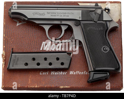 Handfeuerwaffen, Pistolen, Walther PP Pistole, Kaliber 7,65 mm, mit Box und Magazin, Additional-Rights - Clearance-Info - Not-Available Stockfoto