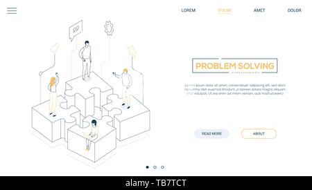 Problemlösung - Line Design Stil isometrische Web Banner Stock Vektor